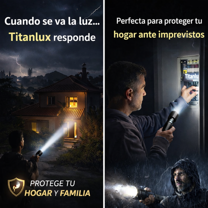 1+1 GRATIS HOY l TitanLux™ Kit Linterna Táctica Profesional - Ideal para Apagones, Emergencias y Protección del Hogar, Pesca, Senderismo y más