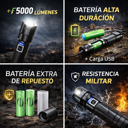 1+1 GRATIS HOY l TitanLux™ Kit Linterna Táctica Profesional - Ideal para Apagones, Emergencias y Protección del Hogar, Pesca, Senderismo y más