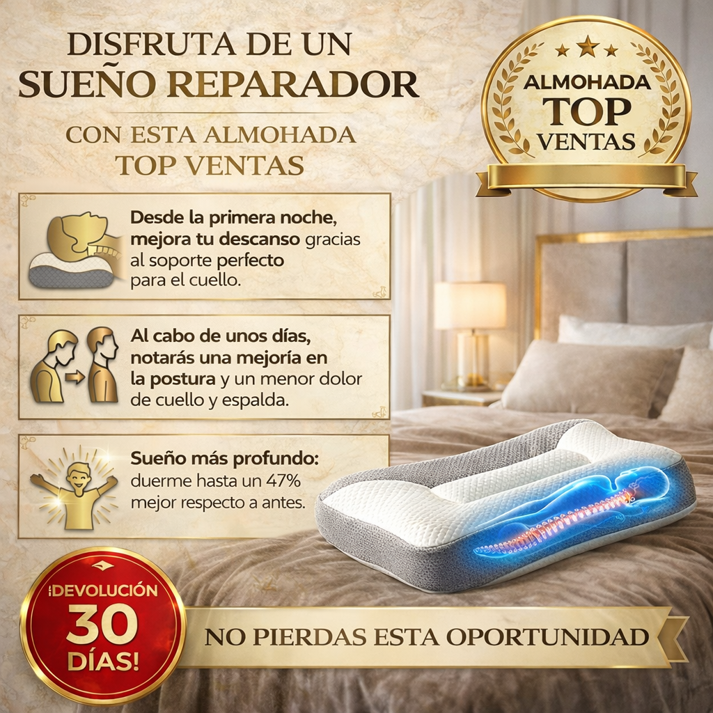 1+1 GRATIS - La única almohada cervical que se adapta a la curvatura natural del cuello para un descanso perfecto y alivio de dolores. (Incluye fundas GRATIS + 30 noches de prueba) - ViscoPro™