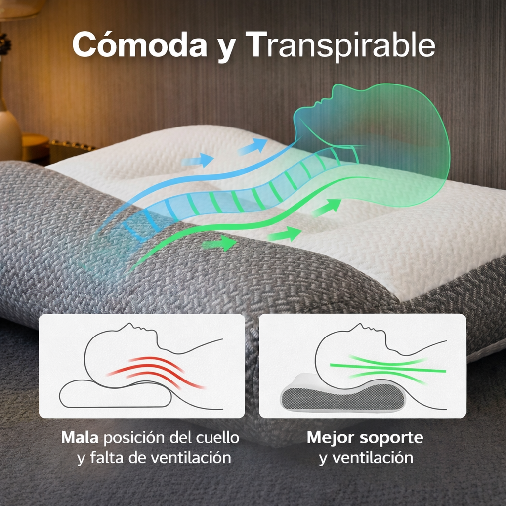 1+1 GRATIS - La única almohada cervical que se adapta a la curvatura natural del cuello para un descanso perfecto y alivio de dolores. (Incluye fundas GRATIS + 30 noches de prueba) - ViscoPro™