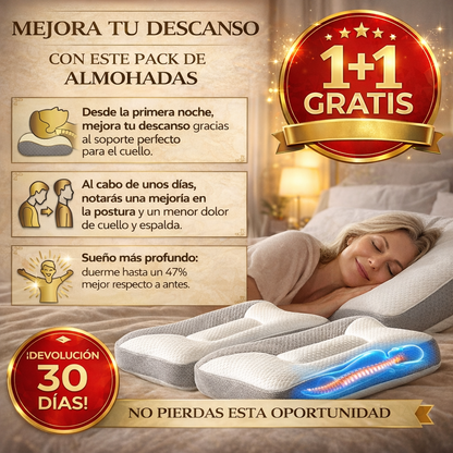 1+1 GRATIS - La única almohada cervical que se adapta a la curvatura natural del cuello para un descanso perfecto y alivio de dolores. (Incluye fundas GRATIS + 30 noches de prueba) - ViscoPro™