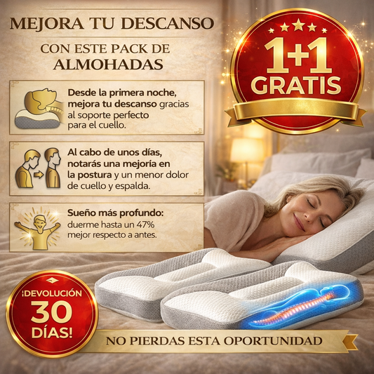 1+1 GRATIS - La única almohada cervical que se adapta a la curvatura natural del cuello para un descanso perfecto y alivio de dolores. (Incluye fundas GRATIS + 30 noches de prueba) - ViscoPro™