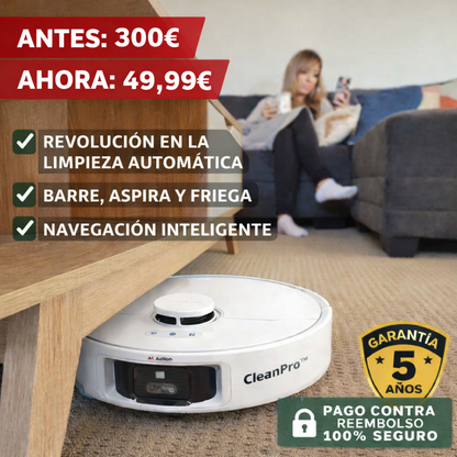 CleanPro™ – La revolución en limpieza: barre, aspira y friega por ti mientras te relajas (30 días de prueba + Garantía de 5 años + Regalo HOY)