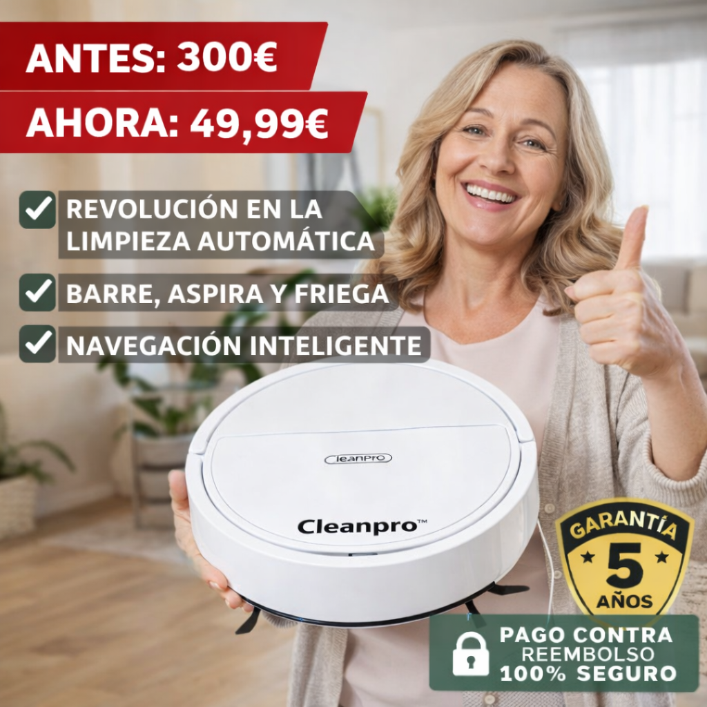 CleanPro™ – La revolución en limpieza: barre, aspira y friega por ti mientras te relajas (30 días de prueba + Garantía de 5 años + Regalo HOY)