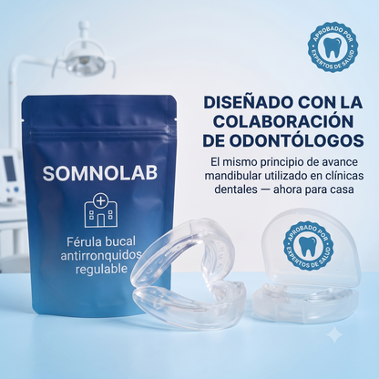 Pack Sueño Completo SomnoLab™ – Di adiós a los ronquidos desde la primera noche con nuestra férula + DOBLE REGALO HOY (Pack Tiras Nasales + Parches Melatonina)