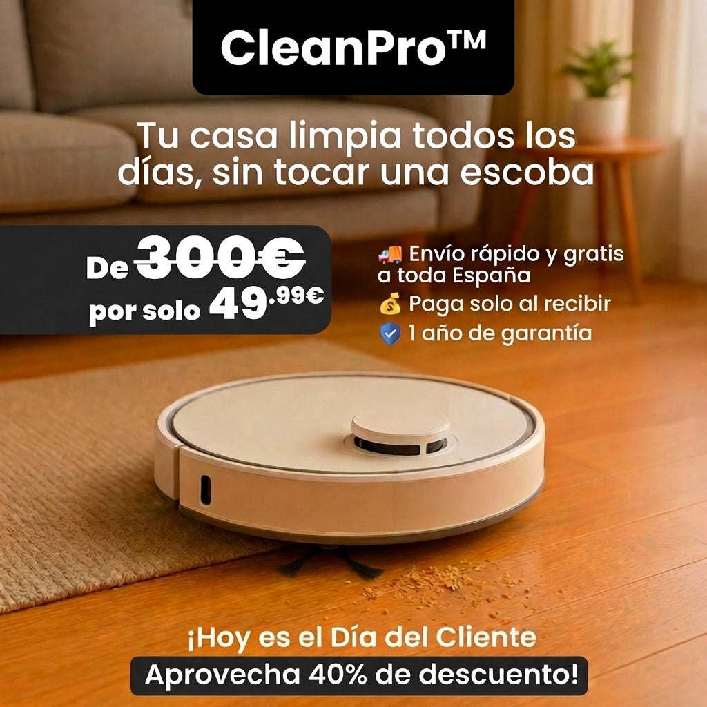 CleanPro™ – La revolución en limpieza: barre, aspira y friega por ti mientras te relajas (30 días de prueba + Garantía de 5 años + Regalo HOY)